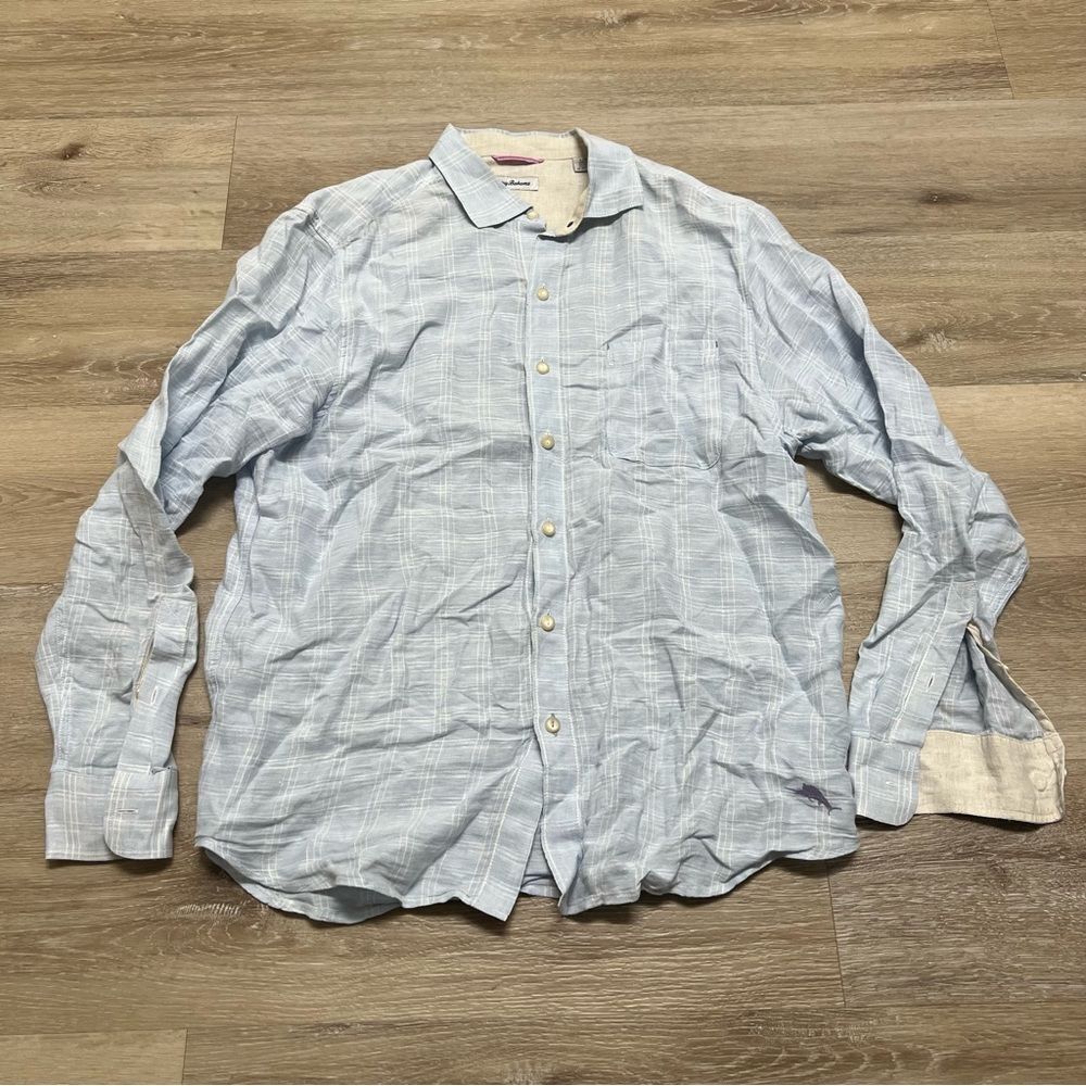 Men's Tommy Bahama 100% Linen Long Sleeved Button Up Pin Striped Shirt Large